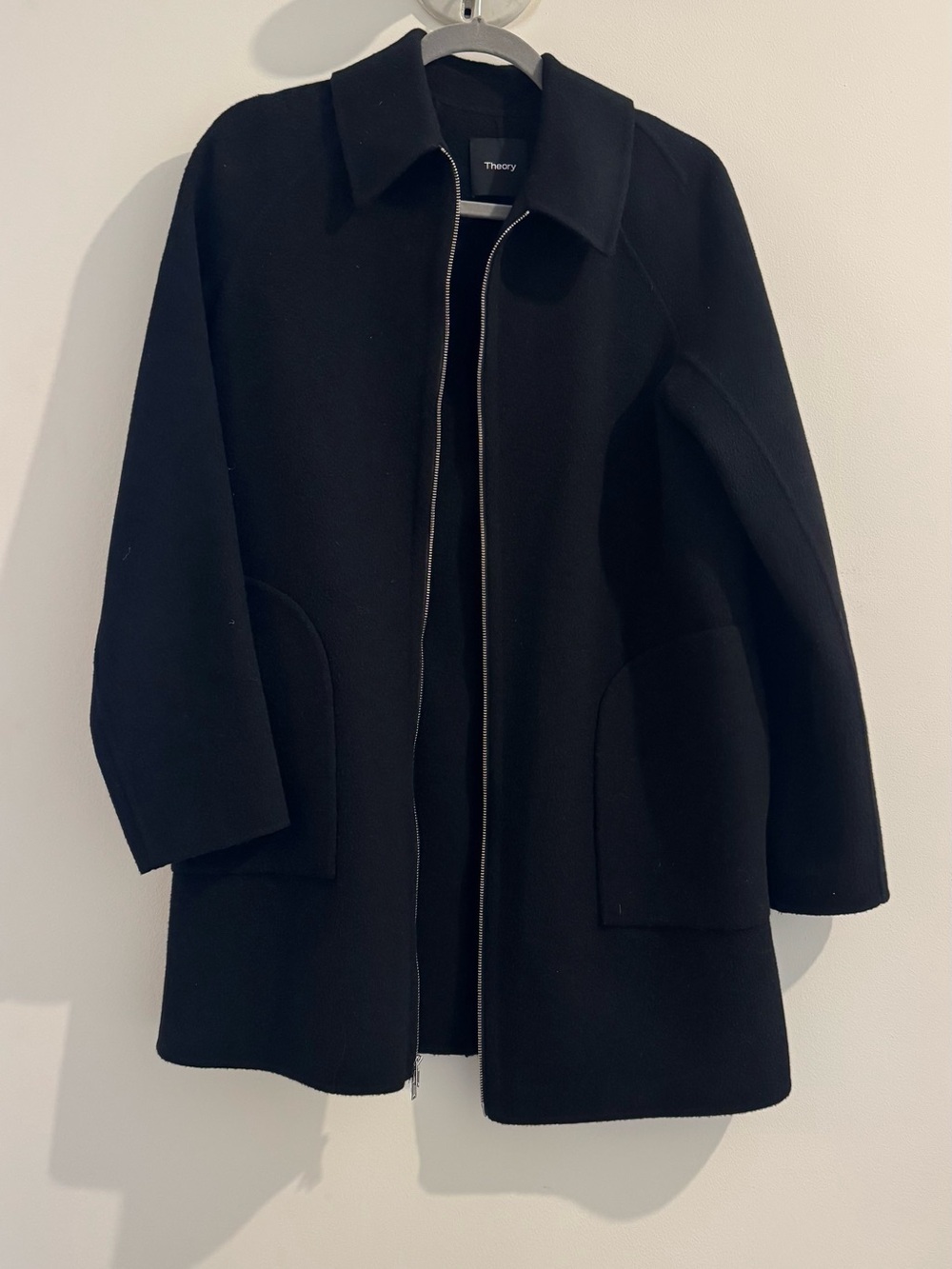 Theory Women's Black Zip-Front Wool Coat